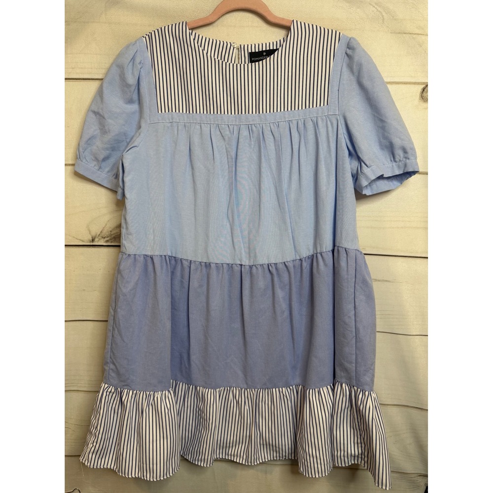 Pomander Place Light Blue & White Striped Mini Dress